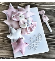 Hoş geldin bebek hediye Bebeğin İsmine Özel Olarak Hazırlanan Özel Tasarım Anı Defteri Pudra Yıldız