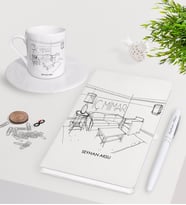 BK Gift Kişiye Özel İç Mimar Beyaz Defter Kalem Türk Kahvesi Fincanı Seti-5 (Model 1)