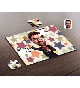 BK Gift Kişiye Özel Erkek Chef Karikatürlü Ahşap Puzzle-1