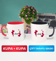 İkili İsme Özel Sevgililer Günü Hediyesi Kupa Bardak Kırmızı Siyah