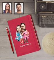 Kişiye Özel Sevgili Karikatürlü Kırmızı Defter Kalem Hediye Seti Model 17