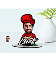BK Gift Kişiye Özel Bay Chef Karikatürlü Ahşap Biblo-10 (Çok Renkli)