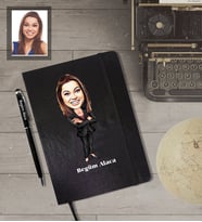 Kişiye Özel Öğretmen KarikatürlüSiyah Defter Kalem Hediye Seti  Bayan-6