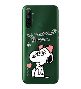 Snoopy Tasarımlı Süper Şeffaf Silikon Telefon Kılıfı Oppo Realmi 5i