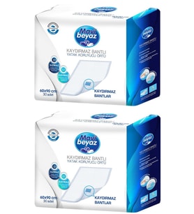Mavi Beyaz Hasta Alt Açma Yatak Koruyucu Örtü 60*90 Cm 60 Adet (2Pk*30) Kaydırmaz Bantlı