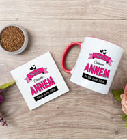 Canım Annem Kırmızı Kupa Bardak Ve Bardak Altlığı Seti