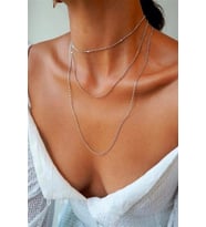 Kadın Üçlü Şeri Zincir Kolye Silver Katmanlı Kolye Choker Uzun Çoklu Kolye