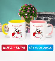 İkili Sevgiliye Sevgililer Günü Hediyesi 10 Kupa Bardak Sarı Pembe