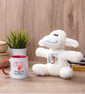 Sevgililer Günü Hediyesi Mesajlı Kırmızı Kupa Bardak ve Peluş Koyun