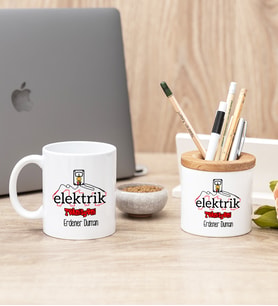 Elektrik Teknisyeni Beyaz Kupa Bardak Ve Kalemlik Seti