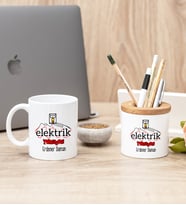 Elektrik Teknisyeni Beyaz Kupa Bardak Ve Kalemlik Seti