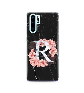 Mermer Çiçekli Harf Tasarım Süper Şeffaf Silikon Telefon Kılıfı Huawei P30 Pro R