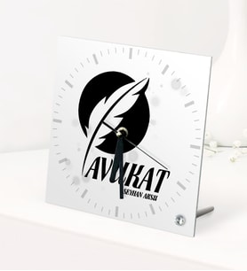 BK Gift Kişiye Özel Avukat Temalı Masaüstü Kare Cam Saat - 12 (Beyaz)