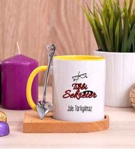 Tıbbi Sekreter Ahşap Altlıklı Sarı Kupa Bardak