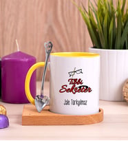 Tıbbi Sekreter Ahşap Altlıklı Sarı Kupa Bardak