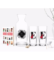 BK Gift Kişiye Özel Renkli Baskılı Harfli İkili Rakı Bardağı Karaf ve Cep Kitabı Hediye Seti-6 (Model 1)