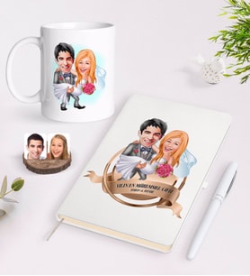 BK Gift Kişiye Özel Yılın En Mükemmel Çifti Karikatürlü Beyaz Defter Kalem ve Kupa Seti-72 (Model 1)
