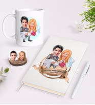 BK Gift Kişiye Özel Yılın En Mükemmel Çifti Karikatürlü Beyaz Defter Kalem ve Kupa Seti-72 (Model 1)