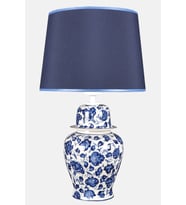 qdec Bleu Blanc Şah Vazo Abajur Lotus Mavi