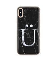 Iphone X Siyah Mermer Harf Tasarımlı Telefon Kılıfı Ü-Harfi 