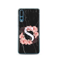 Mermer Çiçekli Harf Tasarım Süper Şeffaf Silikon Telefon Kılıfı Huawei P20 Pro  