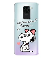 Snoopy Tasarımlı Süper Şeffaf Silikon Telefon Kılıfı Xiomai Redmi Note 9