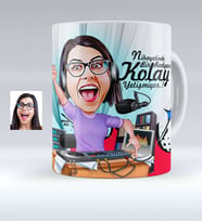 BK Gift Kişiye Özel Bayan Radyocu Karikatürlü Beyaz Kupa Bardak  1