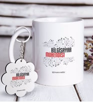BK Gift Kişiye Özel Mesleki Bilgisayar Mühendisi Beyaz Kupa ve Anahtarlık Hediye Seti-2 (Model 1)
