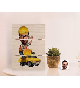 BK Gift Kişiye Özel Erkek Yol Mühendisi Karikatürlü Otantik Masaüstü Ahşap Palet Çerçeve-1 (Beyaz)