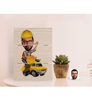BK Gift Kişiye Özel Erkek Yol Mühendisi Karikatürlü Otantik Masaüstü Ahşap Palet Çerçeve-1 (Beyaz)