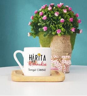 Harita Mühendisi Ahşap Altlıklı Türk Kahvesi Fincanı