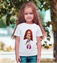 BK Gift Kişiye Özel Kız Çocuk Karikatürlü Beyaz T-Shirt-11 (Beyaz)