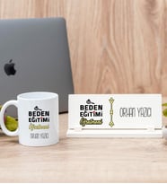 Beden Eğitimi Öğretmeni Beyaz Kupa Bardak Ve Masa İsimliği Set