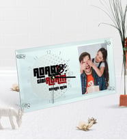 BK Gift Kişiye Özel Fotoğraflı Adam Gibi Adam Masaüstü Cam Saat (Beyaz)
