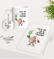 BK Gift Kişiye Özel Fen Bilimleri Öğretmeni Kupa Anahtarlık Beyaz Defter Kalem Hediye Seti-5 (Model 1)
