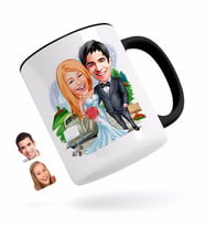 BK Gift Kişiye Özel Evleniyoruz Karikatürlü Siyah Kupa Bardak-1