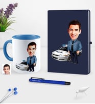 BK Gift Kişiye Özel Bay Trafik Polisi Karikatürlü Lacivert Defter Kalem Kupa Seti - 2 (Model 1)