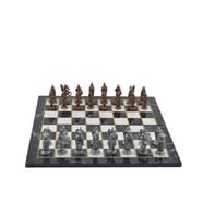 Gifthome Metal Satranç Takımı Battal Osmanlı & Bizans Antik Mermer Desenli Satranç Tahtası