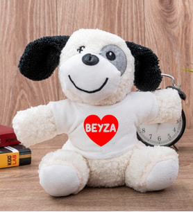 İsim Yazılı Kırmızı Kalpli Peluş Köpek