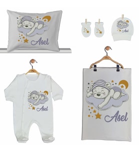 Pia Baby GL 2002 İsme Özel Ayıcıklı Beşli Tulum Set