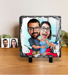 BK Gift Kişiye Özel Sevgililer Karikatürlü Dekoratif Doğal Taş  14