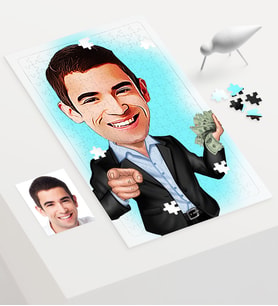 BK Gift Kişiye Özel Bay Bankacı Karikatür 240 Parça A3 Puzzle  1