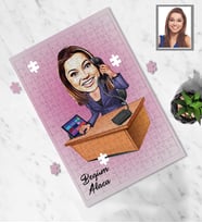 Kişiye Özel İş Kadını Karikatürlü A4 99 Parça Puzzle Bayan-9