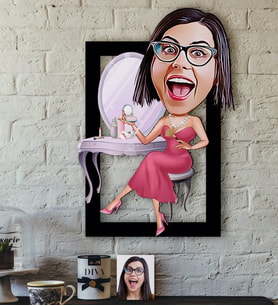 BK Gift Kişiye Özel Bayan Karikatürlü 3D Ahşap Tablo-23