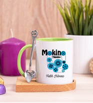 Makine Teknikeri Ahşap Altlıklı Yeşil Kupa Bardak