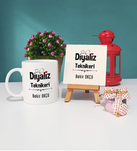 Diyaliz Teknikeri Tasarımlı Kişiye Özel Hediye Diyaliz Teknikeri Kupa Bardak ve Dekoratif Taş Baskı Seti