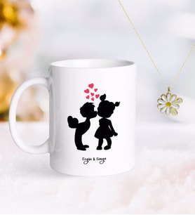 BK Gift Kişiye Özel Sevgililer Günü Kupa ve Çift İsimli Papatya Kolye-59 (Model 1)