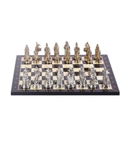 Büyük Boy Metal Osmanlı Bizans Satranç Takımı Parlak ve Ceviz Desenli MDF Ahşap Satranç Tahtası (37x37 cm.) (Çok Renkli)