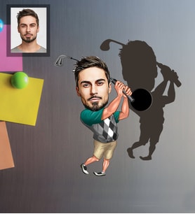 Kişiye Özel Golfçü Karikatürlü Ahşap Magnet Bay-1