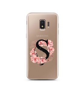 Pembe Çiçekli Harf Tasarım Süper Şeffaf Silikon Telefon Kılıfı Samsung J2 Core Ş